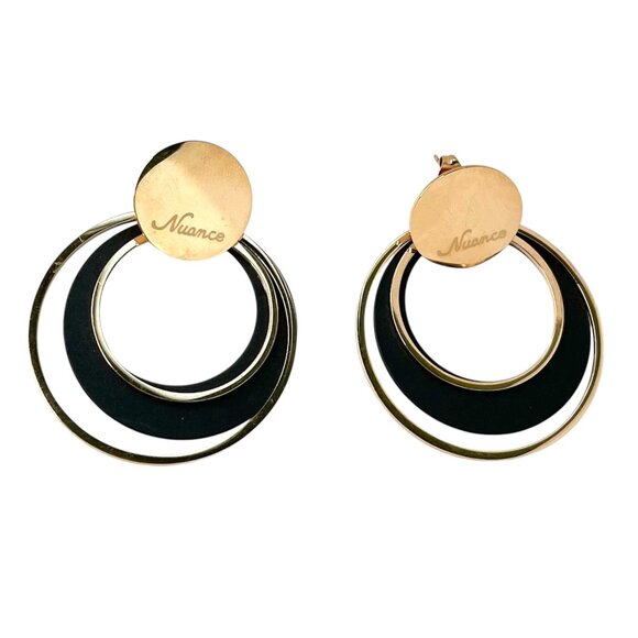 Elegant Gold & Black Hoop Earrings Statement Fashion Jewelry Unique Chic Trendy - Picture 1 of 5